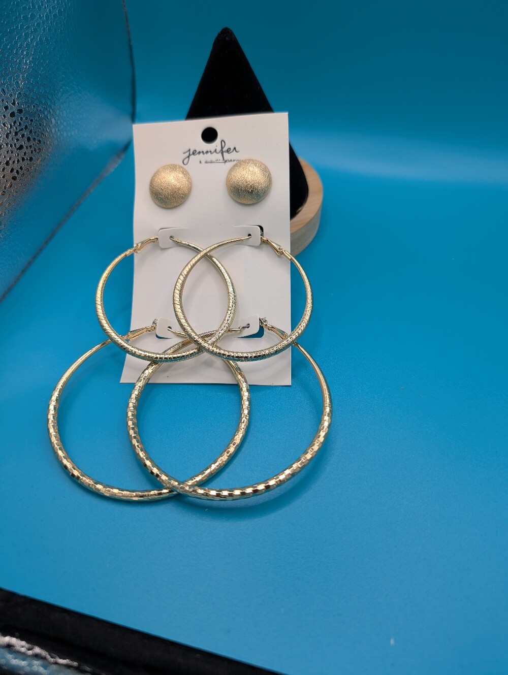 Jennifer Matte Gold Double Hoop & Stud Earring Set - 3 Pairs